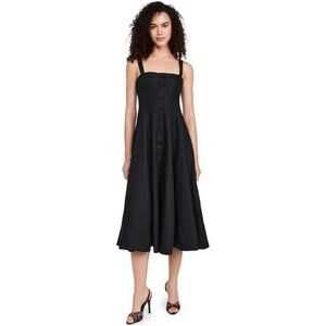 FAITHFULL Corbiere Midi Dress Black Linen Romantic Bohemian Scandi Feminine